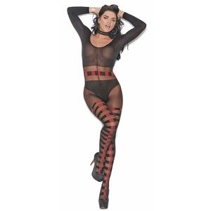 Long Sleeve Bodystocking Sheer and Opaque Women One Size OS Body Stocking
